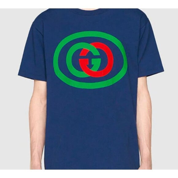 NWT Gucci Oversized Cotton Oval Interlocking GG Logo Blue T-Shirt SIze M - Picture 3 of 16